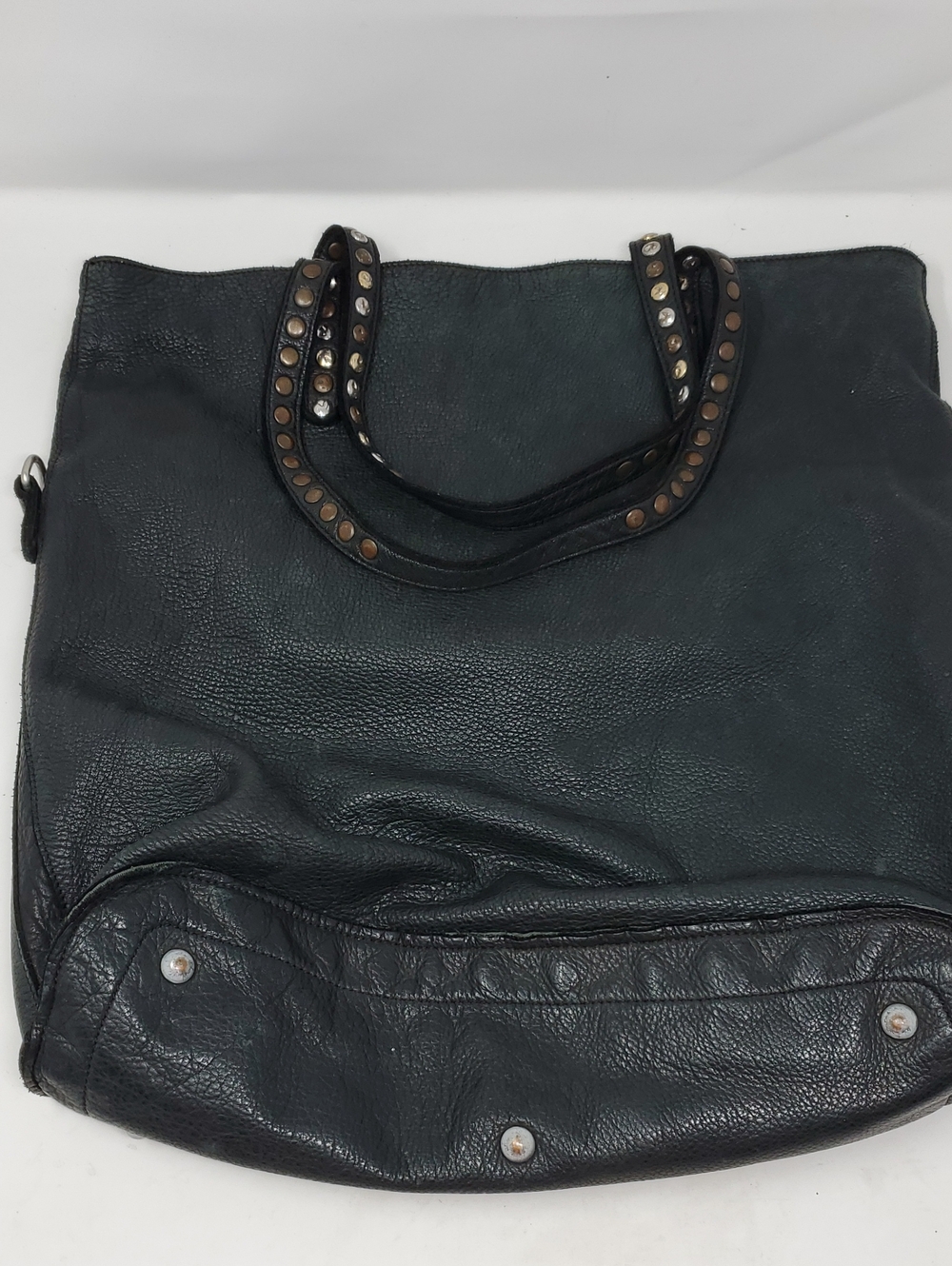 WILSONS LEATHER Studded Black Leather Tote Bag - Hobo Handbag Biker Bag